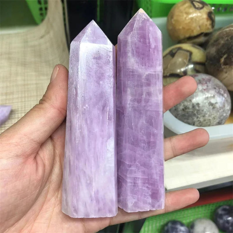 Natural Stones Purple Kunzite Wand Point Polished Quartz Crystal Healing Reiki Gemstones Tower Home Decoration