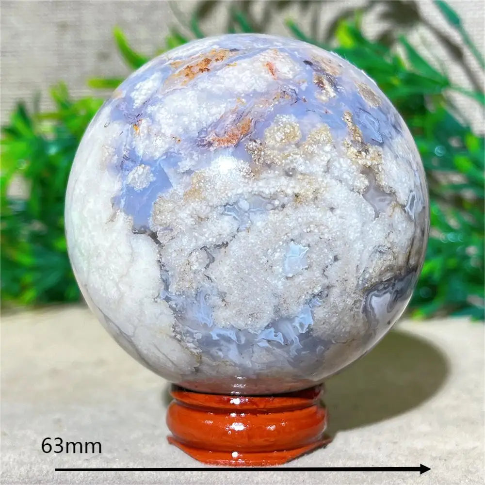 Esfera de Ágata de Flor Roxa Bola de Cristal Natural Drusa Mineral Pedras Preciosas Minerais Ornamentos Espirituais Decoração para Casa + Suporte