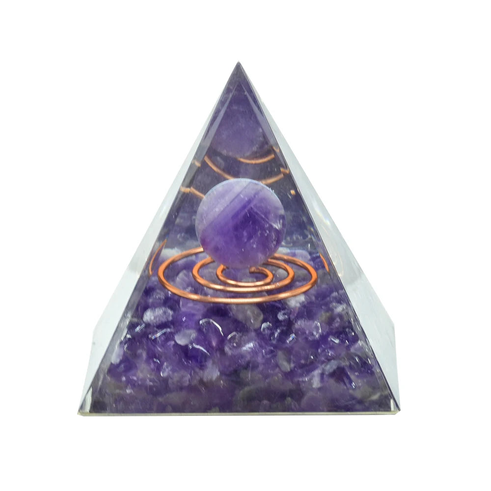 Natural Crystal Energy Generator Pyramid Peridot Amethyst Reiki Healing Crystal Chakra Resin Pyramid Meditation Tool Room Decor