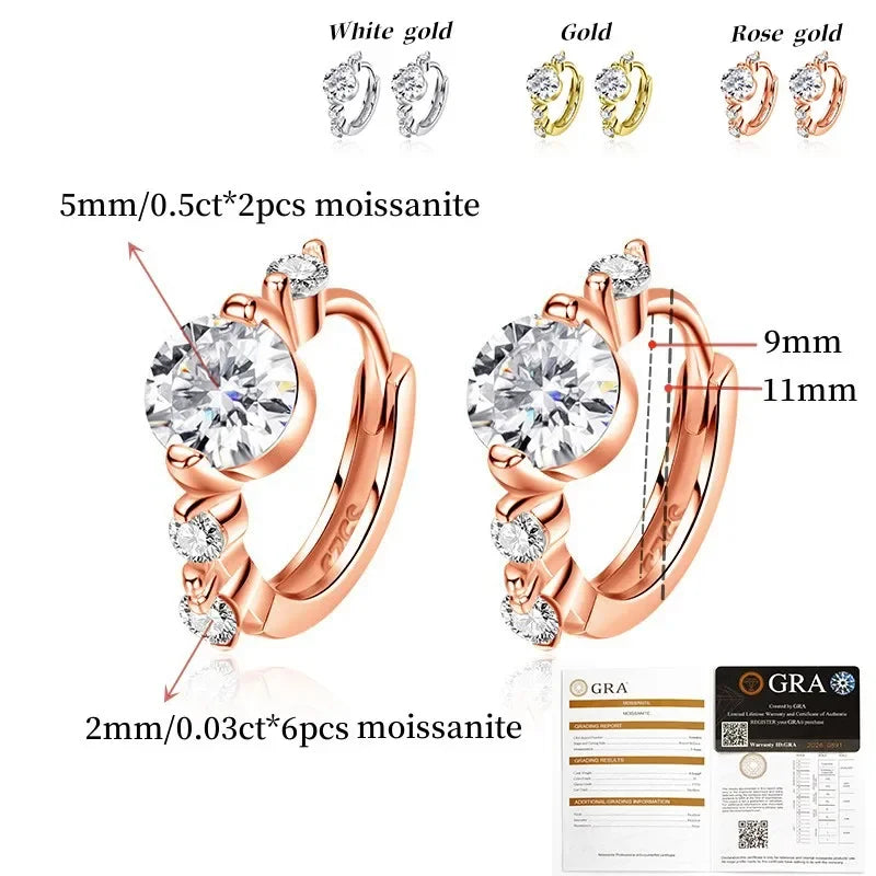 5MM D Color Full Moissanite Hoop Earrings S925 Sterling Silver 1.18cttw Rose Gold Ear Clasps Buckle For Women Fine Jewerly