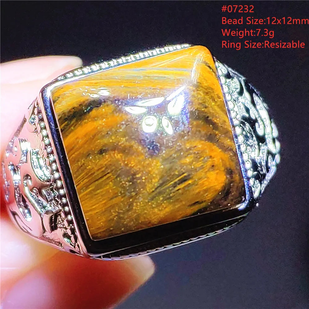 Natural Blue Pietersite Oval Adjustable Ring Women Jewelry Chatoyant Beads Namibia Jewelry Yellow Petersite Stone AAAAA