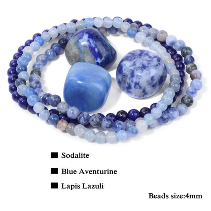 Hot 3pcs Lapis Lazuli Beaded Bracelets With Natural Stone Blue Aventurine Sodalite Quartzs 4mm Beads Bracelet Set For Women Men