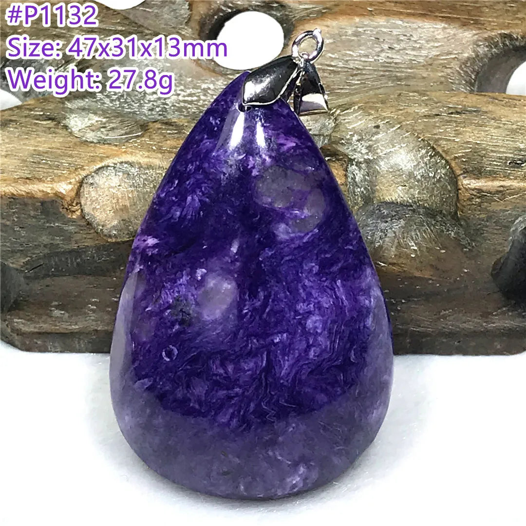 Colgante de collar de charoita morada natural de primera calidad, joyería para mujeres, hombres, regalo de suerte, cuentas de plata de cristal de belleza, piedra rusa AAAAA