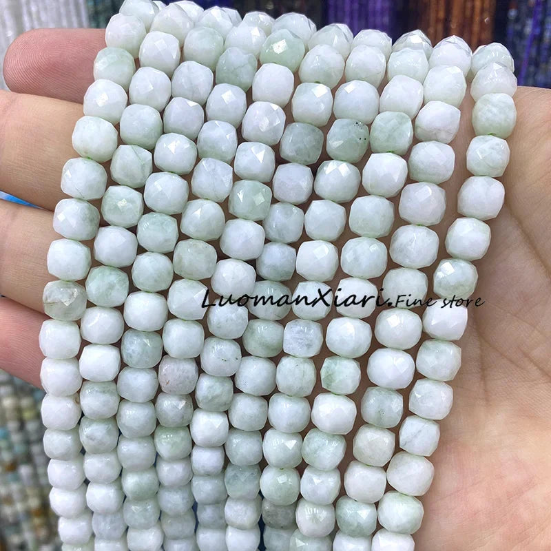 7-8MM Square Aquamarine Chalcedony Natural Stone Loose Cube Spacer Beads for Jewelry Making Diy Bracelet Charms Accessories