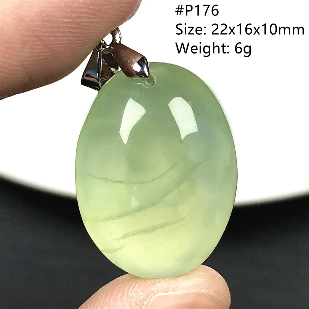 Colgante de prehnita verde natural superior para mujeres, hombres, riqueza, suerte, curación, regalo de Reiki, cuentas de cristal, piedras preciosas, joyería de plata AAAAA