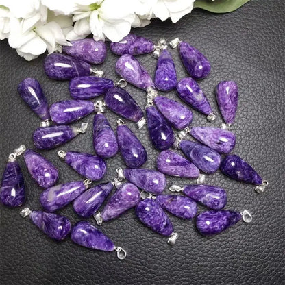 S925 Natural Charoite Pendant Jewelry Fashion Crystal Reiki Healing Stone DIY Accessories Gift 1PCS