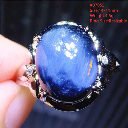 Natural Blue Pietersite Adjustable Ring Women Petersite Chatoyant Beads Namibia Fashion Jewelry Cat Eye Ring AAAAA