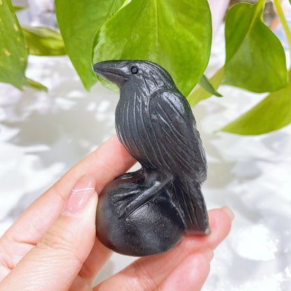 65mm Crystal Raven Statue Natural Obsidian Garnet Stone Reiki Gealing Carving Crow Animal Figurine Crafts Home Decoration Gift