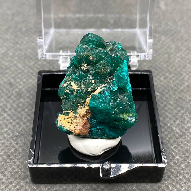 Piedras y cristales de cuarzo de dioptasa verde del Congo 100 % naturales + caja tamaño: 35 x 35 x 35 mm