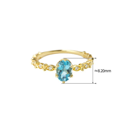 LAMOON Anéis de topázio natural para mulheres Anel de pedra preciosa Topázio azul Prata esterlina 925 K Banhado a ouro Casamento Noivado RI178