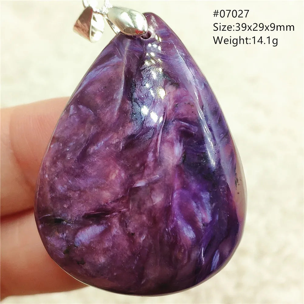 Natural Purple Charoite Pendant Necklace Jewelry Women 925 Sterling Silver Rare Gift Charoite Bead AAAAA