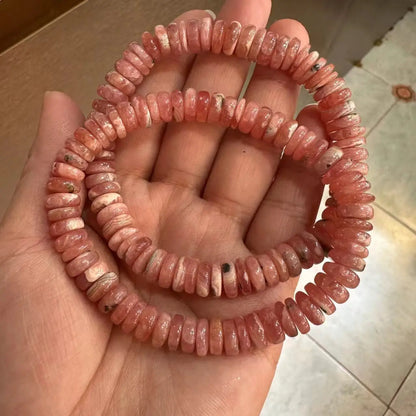 Natural Genuine Argentina Rhodochrosite Loose Gemstone Faceted Rondelle Beads bracelet For DIY For Woman  Wholesale