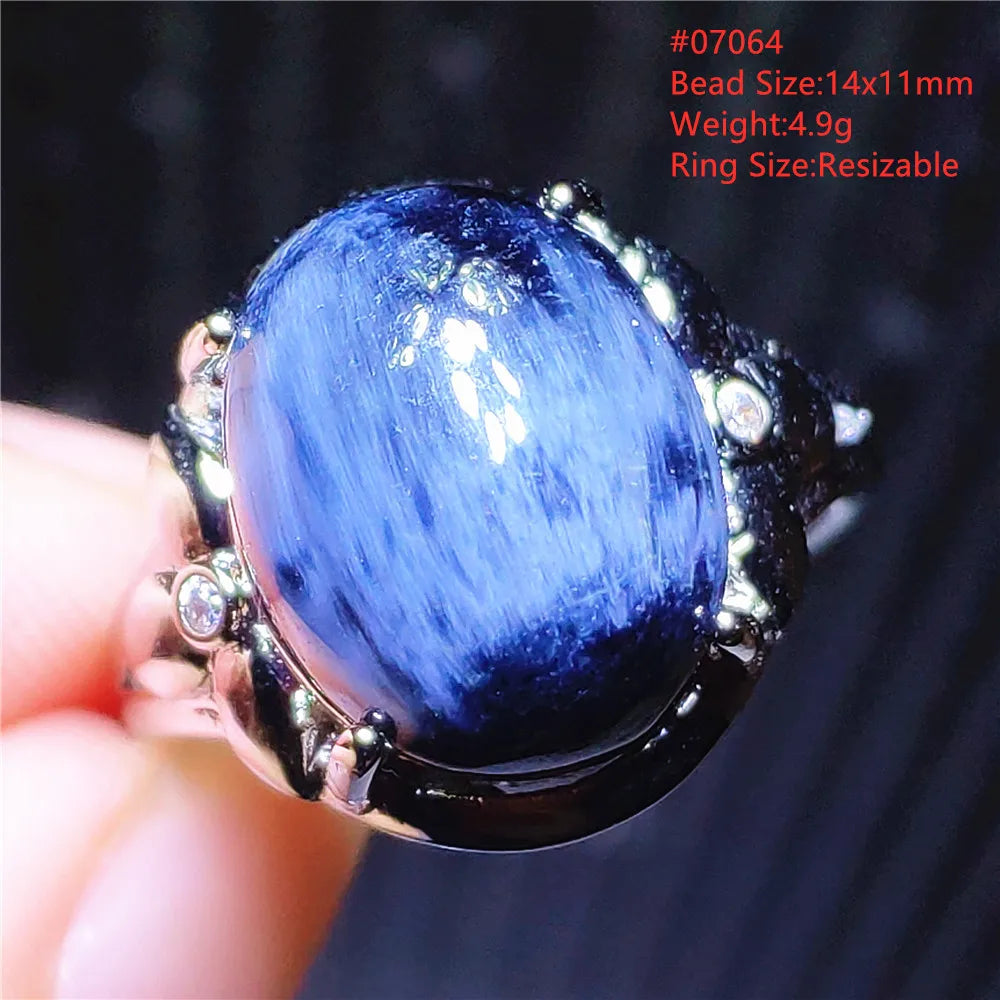 Natural Blue Pietersite Adjustable Ring Women Petersite Chatoyant Beads Namibia Fashion Jewelry Cat Eye Ring AAAAA