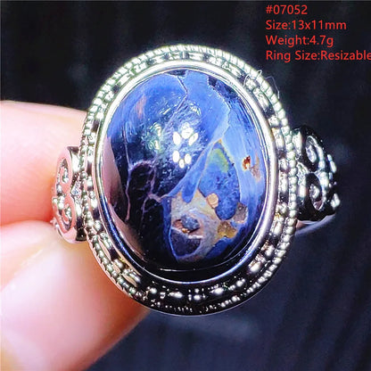 Natural Blue Pietersite Adjustable Ring Women Petersite Chatoyant Beads Namibia Fashion Jewelry Cat Eye Ring AAAAA