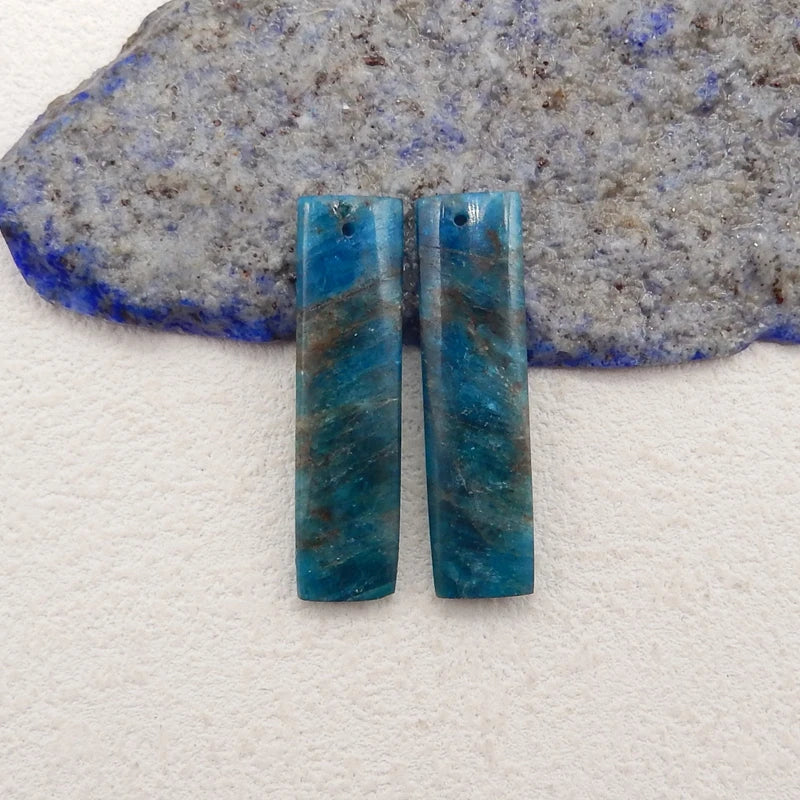 Brincos de cristal de apatita azul de pedra natural contas para fazer joias brincos de pedra para mulheres 35x9x4mm 7g