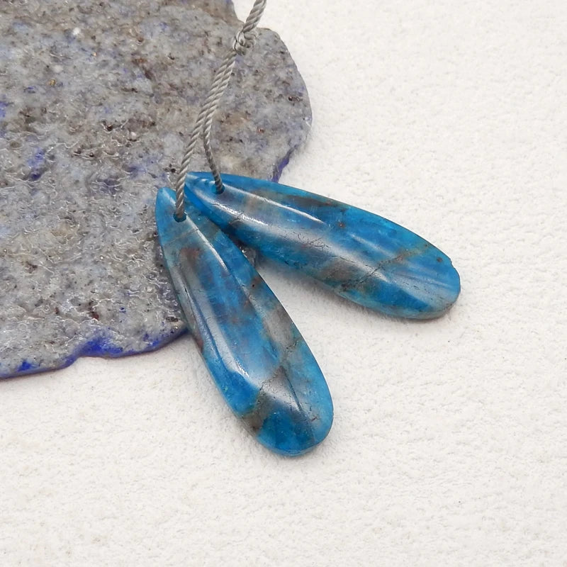 Brincos de gota de água de cristal de apatita azul natural para fazer joias, brincos de moda faça você mesmo, pedra semipreciosa 33x11x4mm 6g