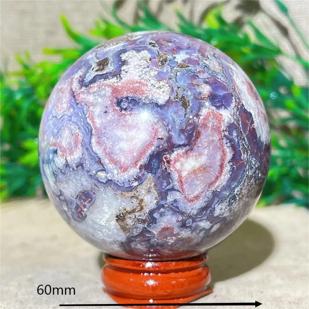 Esfera de Ágata de Flor Roxa Bola de Cristal Natural Drusa Mineral Pedras Preciosas Minerais Ornamentos Espirituais Decoração para Casa + Suporte