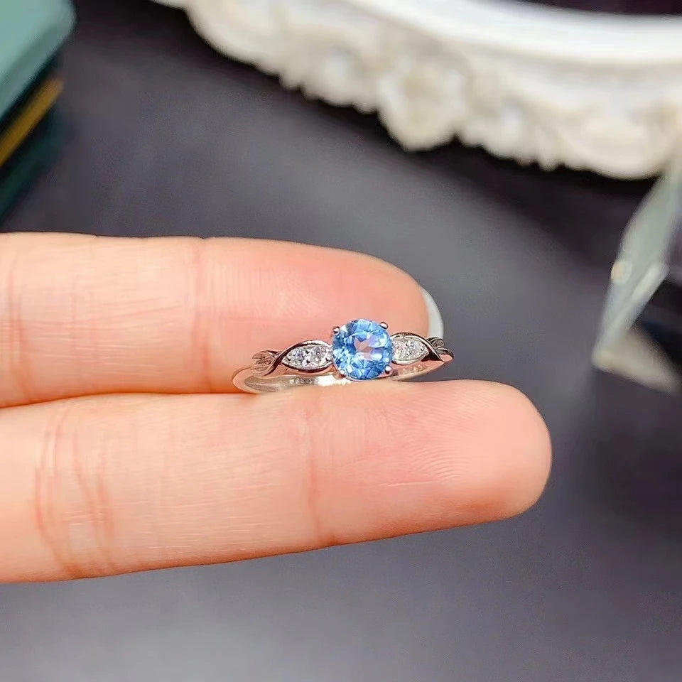 Hotsale Natural Blue Topaz Ring for Daily Wear 5mm 0.5ct Topaz Silver Ring Keep Shining 3 Layers 18K Gold Plated Jewelry