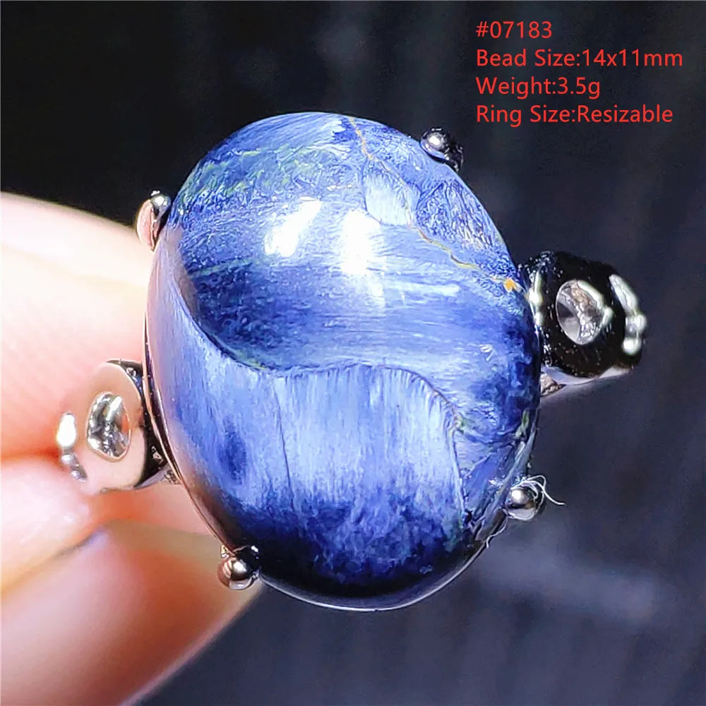 Natural Blue Pietersite Oval Adjustable Ring Women Jewelry Chatoyant Beads Namibia Jewelry Yellow Petersite Stone AAAAA