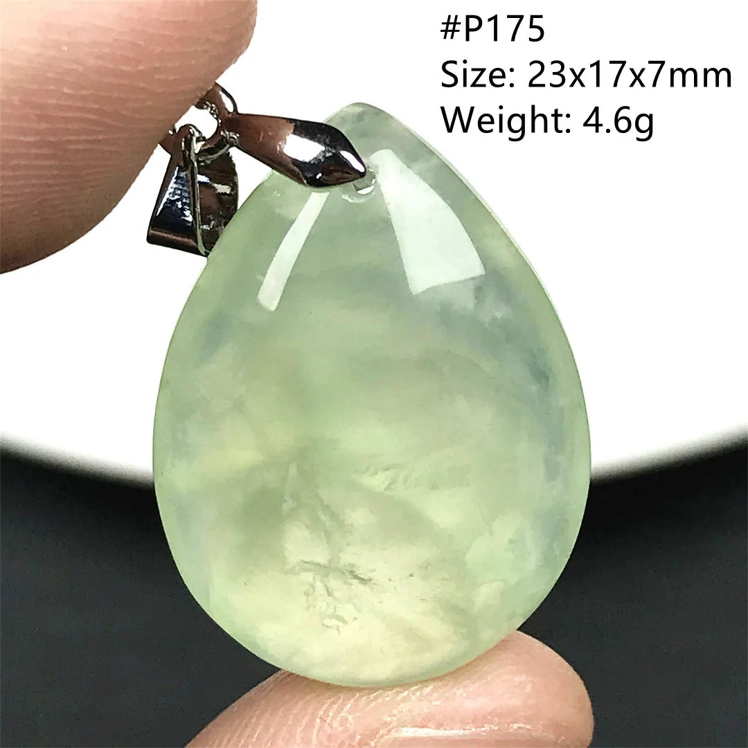 Colgante de prehnita verde natural superior para mujeres, hombres, riqueza, suerte, curación, regalo de Reiki, cuentas de cristal, piedras preciosas, joyería de plata AAAAA