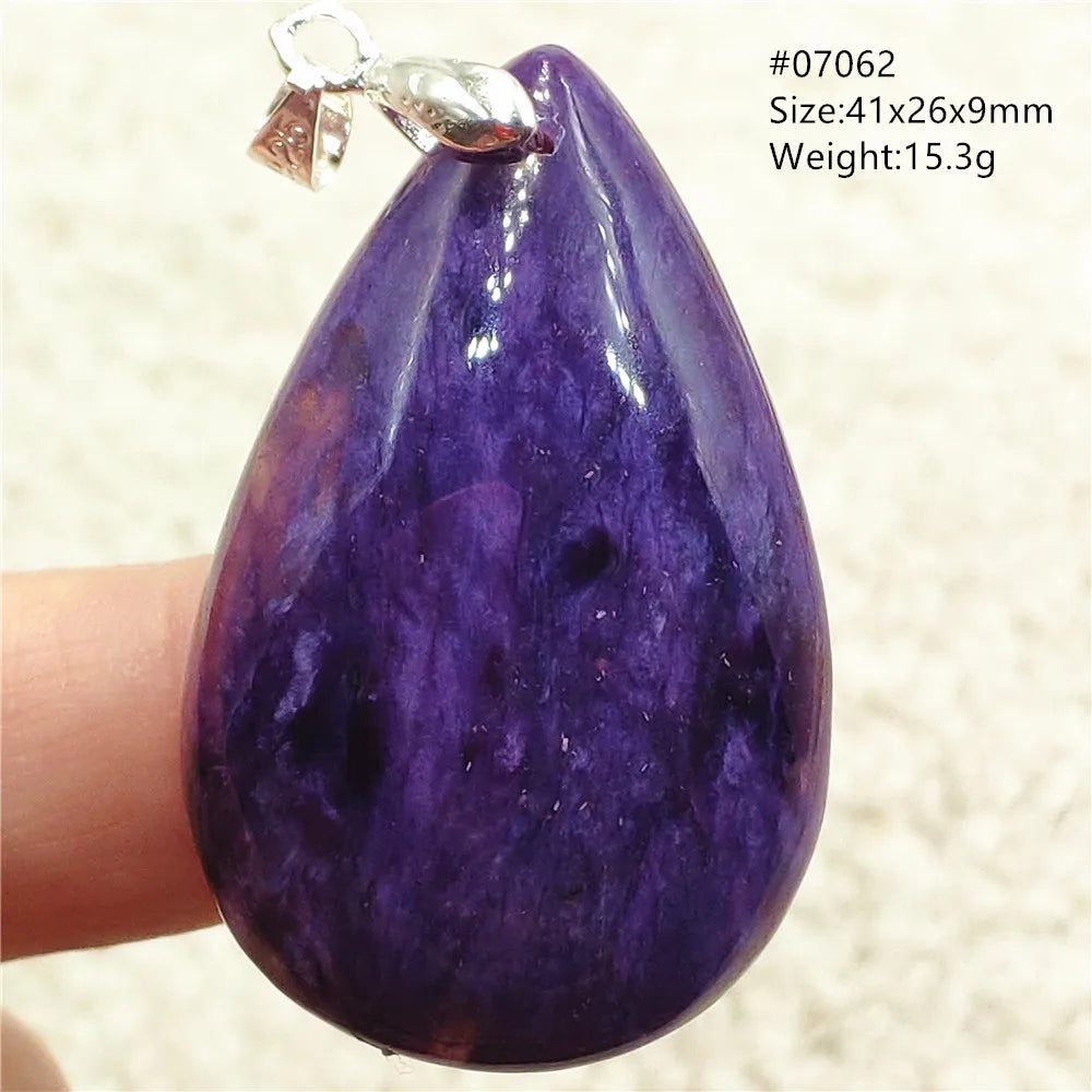 Natural Purple Charoite Water Drop Gemstone Pendant Women Men Charoite Bead Best Necklace Jewelry 925 Sterling Silver AAAAAA