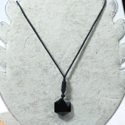 Obsidian Hexagram Pendant Necklace For Protection Natural Black Lucky Stone Star Amulet Pendants Fashion Jewelry For Men Women