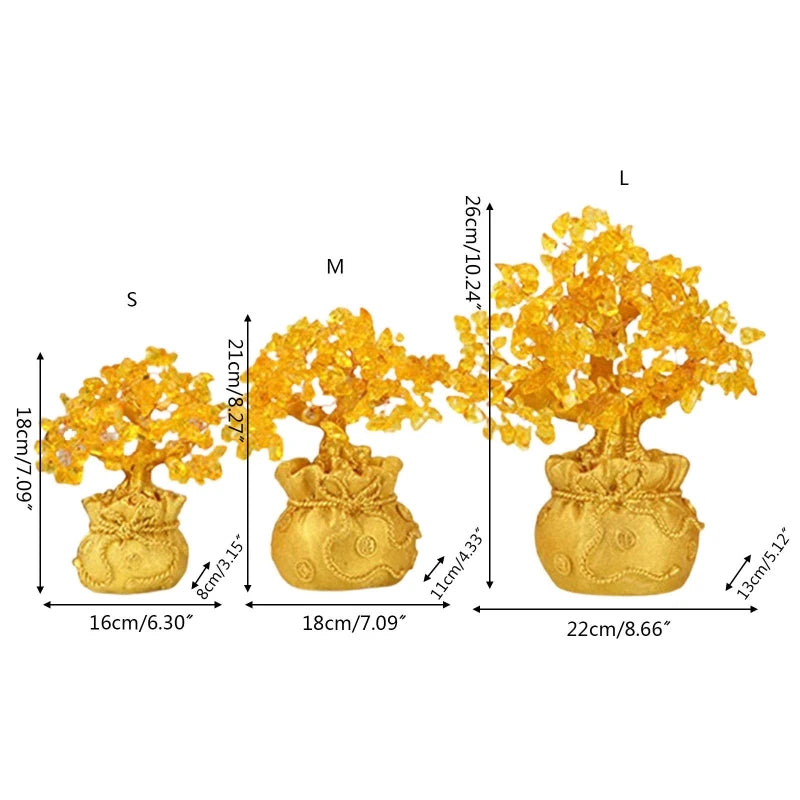 Grande Árvore da Sorte Criativa de Cristal Amarelo Citrino Chinês Feng Shui Árvore da Sorte do Dinheiro Árvore da Fortuna para Enfeite de Mesa Decoração de Casa