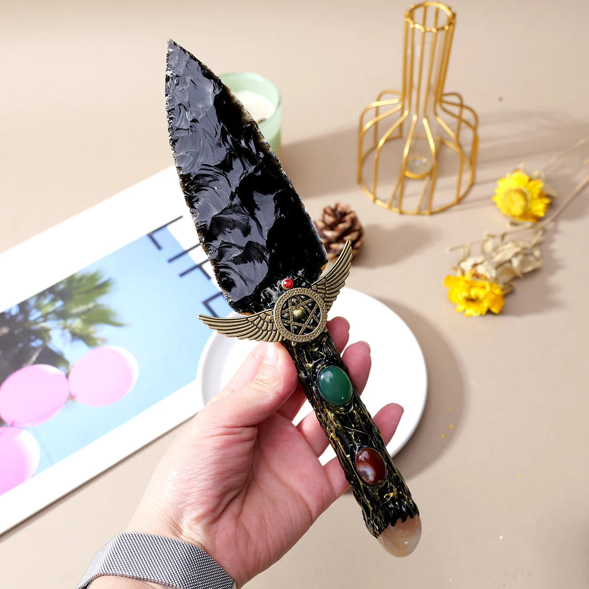 Natural Obsidian Crystal Knife – Black Ninja Dagger for Energy Healing &amp; Unique Collectibles