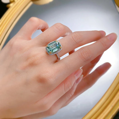 Wong Rain Vintage 925 Sterling Silver 10*14 MM Emerald Cut Tourmaline Gemstone Fine Jewelry Women Ring Wedding Engagement Gifts