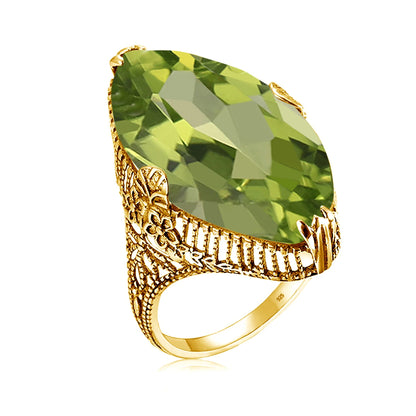 14*26mm Marquise Stone Olive Peridot Ring Gold For Women Trend Luxury Jewelry Birthstone Gems Unique Handmade Gift Female Sale