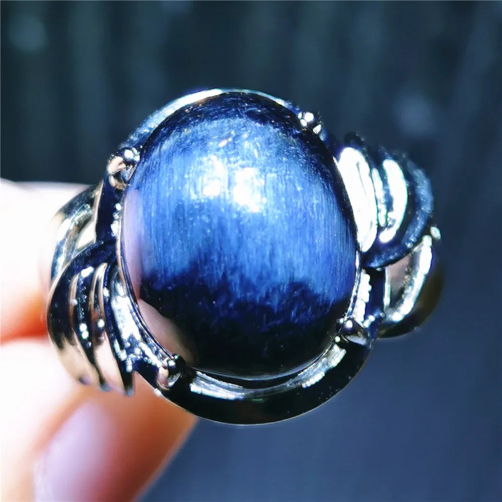 Natural Blue Pietersite Adjustable Ring Women Petersite Chatoyant Beads Namibia Fashion Jewelry Cat Eye Ring AAAAA