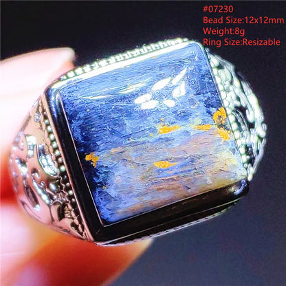 Natural Blue Pietersite Oval Adjustable Ring Women Jewelry Chatoyant Beads Namibia Jewelry Yellow Petersite Stone AAAAA