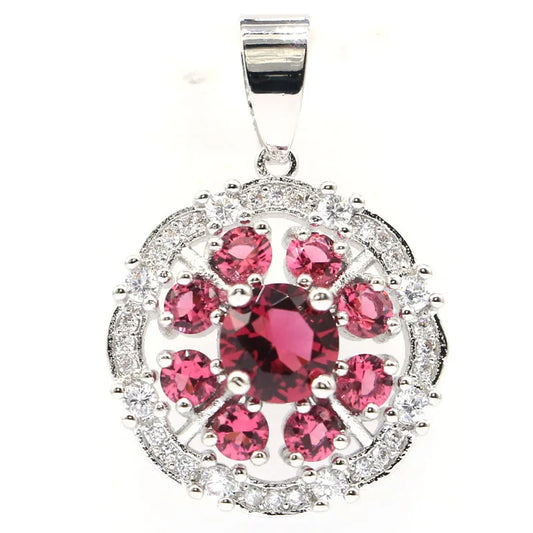 Buy 2 Get 1 Free 29x20mm Pretty Pink Raspberry Rhodolite Garnet White CZ Women Daily Wear Silver Pendant