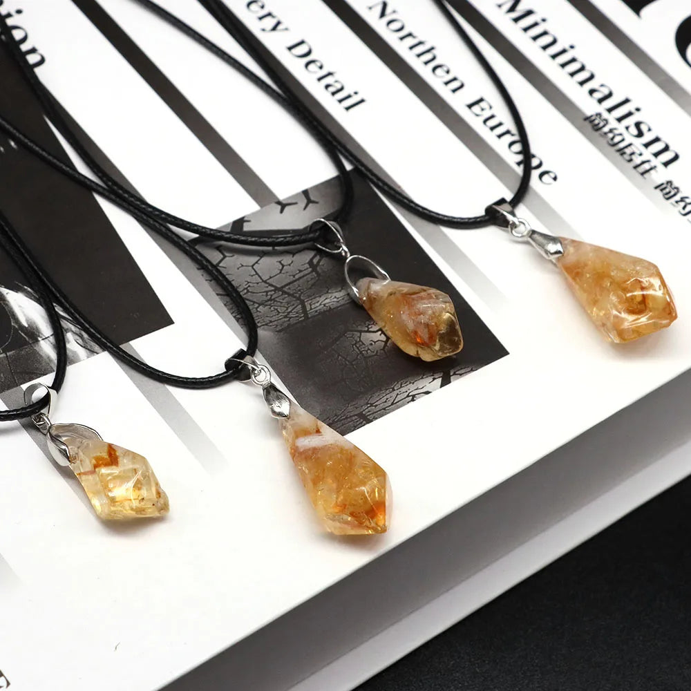 Polishing Brazil Citrine Charm Pendant Necklace Exquisite Natural Crystal Stone Gemstone Healing Reiki Enegry DIY Jewelry Making