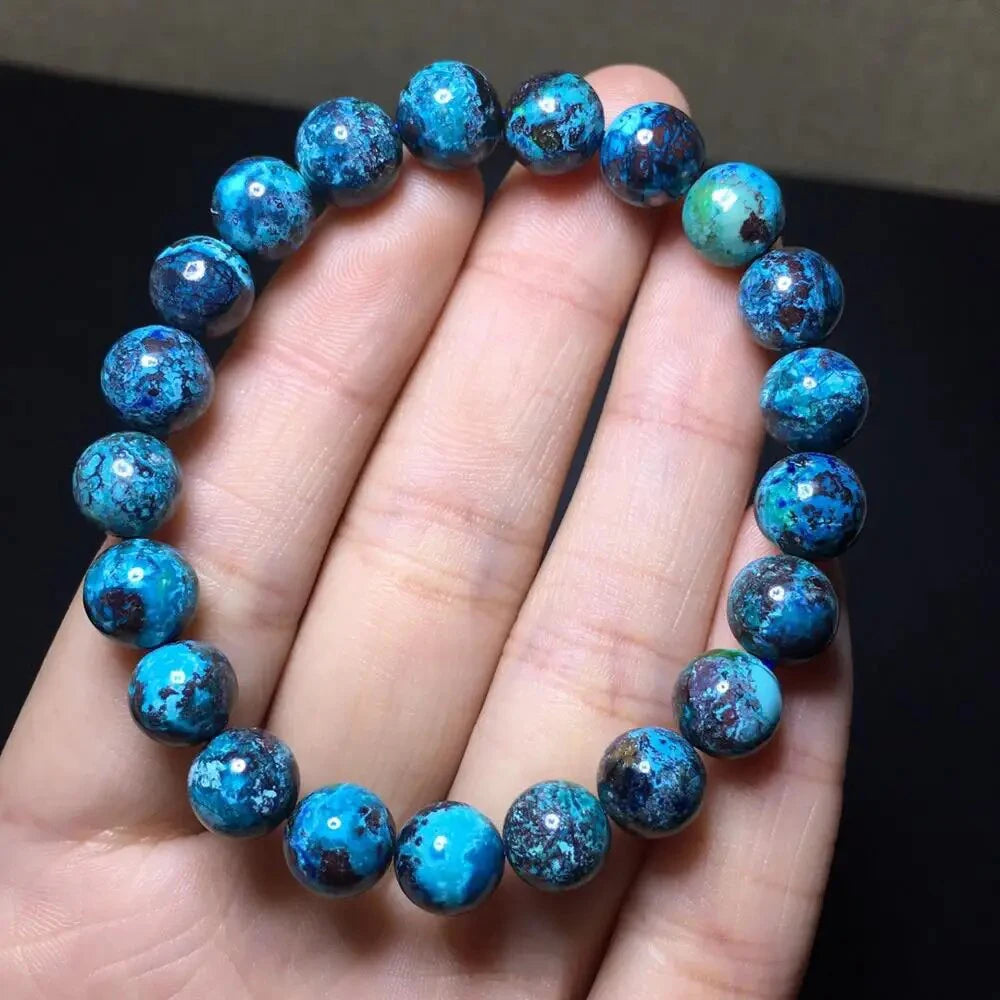 Natural Azurite Beaded Bracelet Mineral Beads Crystal Quartz Stone Gifts for Men and Women