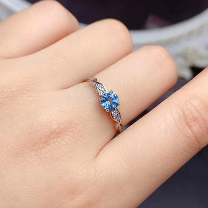 Hotsale Natural Blue Topaz Ring for Daily Wear 5mm 0.5ct Topaz Silver Ring Keep Shining 3 Layers 18K Gold Plated Jewelry