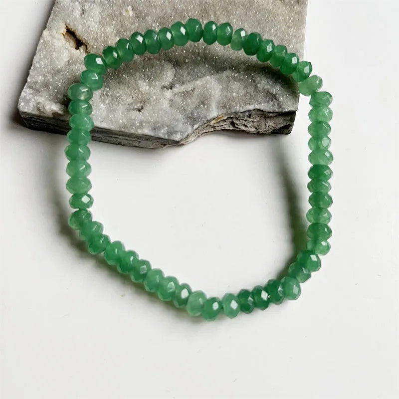 Pulsera de aventurina verde con facetas de 4 x 6 mm, rara, joyería de piedra natural vintage, elegante y exquisita cadena de cuentas para mujer, estilo bohemio