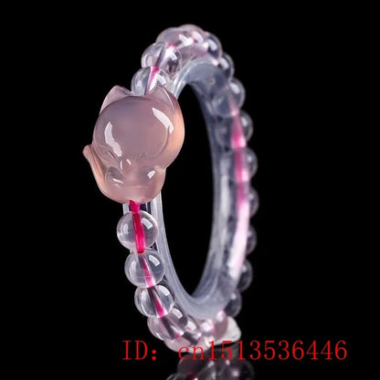 Customized Natural Pink Red Yellow Agate Chalcedony Jade Fox Elastic Bracelet Jewellery Hand-Carved Relax Healing Women Amulet