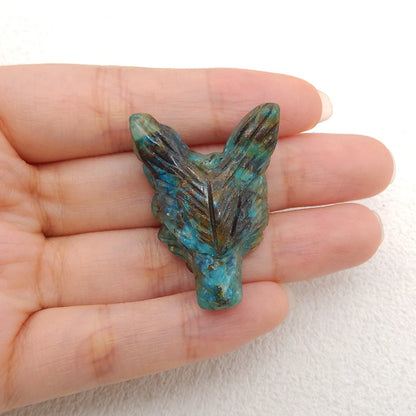 Pingente de cabeça de lobo esculpido à mão em pedra natural semipreciosa crisocola 35x26x4mm 12,9g acessórios para colar de joias da moda