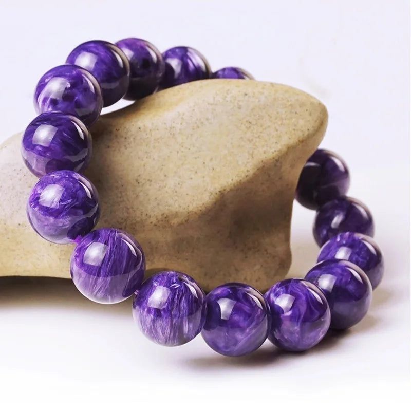 Natural Amethyst Charoite Beaded Bracelet Purple Ore Men and Women Single Circle Healing Reiki Crystal Stone Jewelry