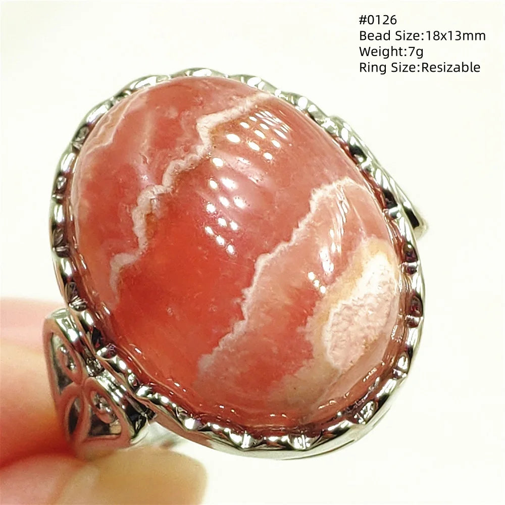 Natural Rose Rhodochrosite Ring Adjustable Ring Jewelry Woman Men Love Red Rhodochrosite Bead Healing Stone AAAAAA