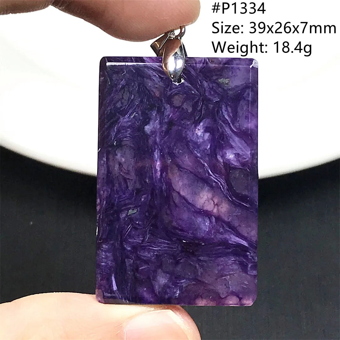 Colgante de collar de charoita morada natural de primera calidad, joyería para mujeres, hombres, regalo de suerte, cuentas de plata de cristal de belleza, piedra rusa AAAAA