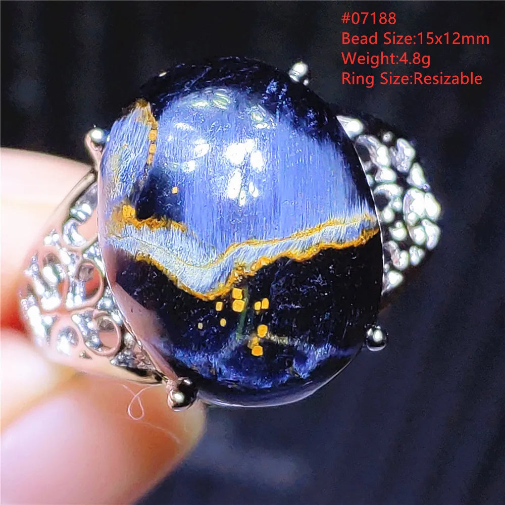 Natural Blue Pietersite Oval Adjustable Ring Women Jewelry Chatoyant Beads Namibia Jewelry Yellow Petersite Stone AAAAA