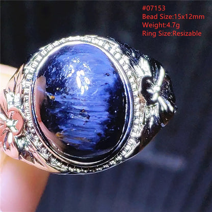 Natural Blue Pietersite Adjustable Ring Women Petersite Chatoyant Beads Namibia Fashion Jewelry Cat Eye Ring AAAAA