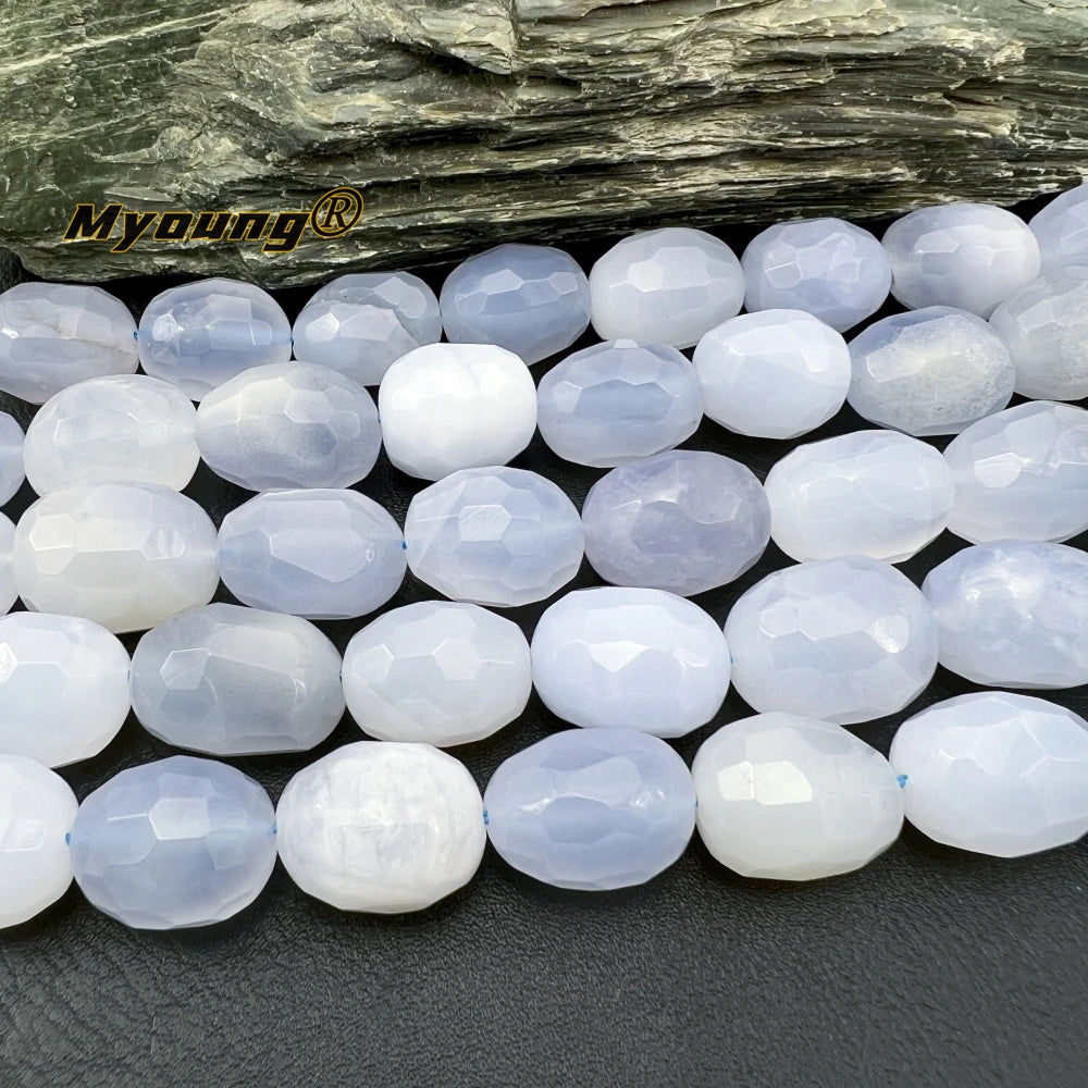 Large Faceted Natural Azurlites Blue Chalcedony Cutting Nugget Beads For DIY Jewelry Making MY240125