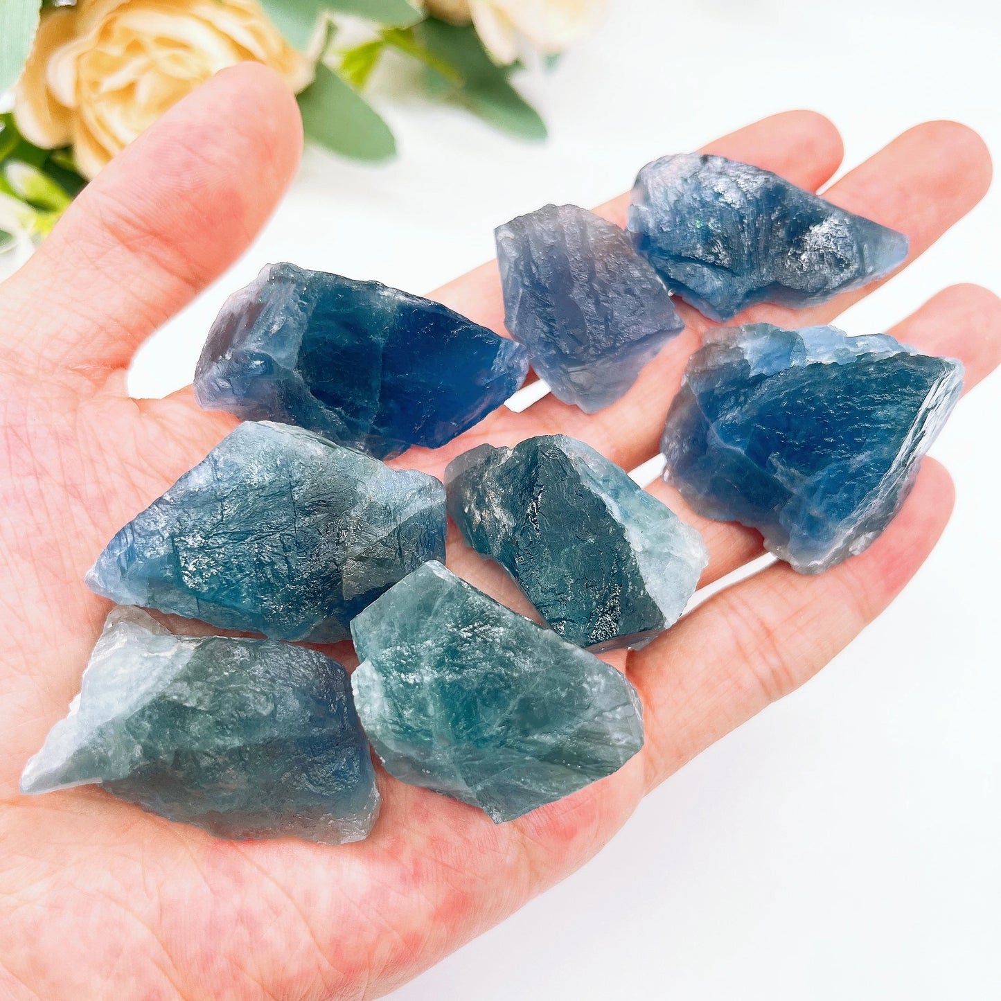 Piedra de fluorita azul y verde natural en bruto, espécimen mineral irregular, curación Reiki, decoración para el hogar y el acuario, regalo