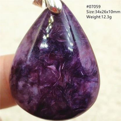 Natural Purple Charoite Water Drop Gemstone Pendant Women Men Charoite Bead Best Necklace Jewelry 925 Sterling Silver AAAAAA