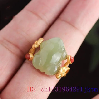 Anéis de sapo de jade verde encantos acessórios de designer naturais amuletos talismãs joias da moda anel ajustável feminino prata 925