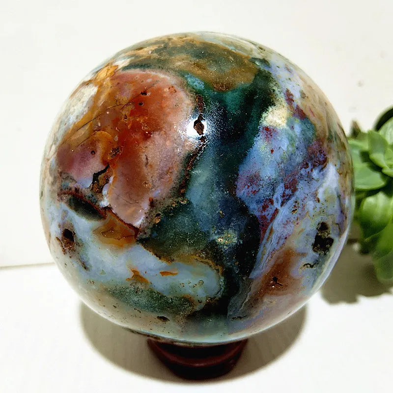 Natural Stone Pretty Ocean Jasper sphere Meditation Spirit Exorcism Feng Shui Crystal Ball Home Room Decoration Reiki Healing