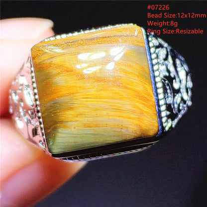 Natural Blue Pietersite Oval Adjustable Ring Women Jewelry Chatoyant Beads Namibia Jewelry Yellow Petersite Stone AAAAA